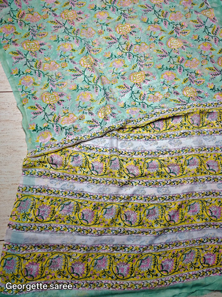 Beautiful Colour HandBlock Printed Super Georgette saree