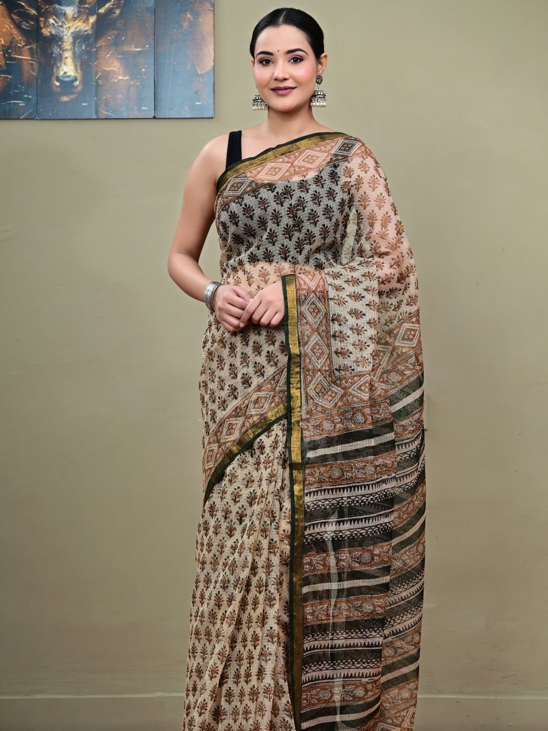 Bagru Butti Design HandBlock Pure Kota Doriya Saree