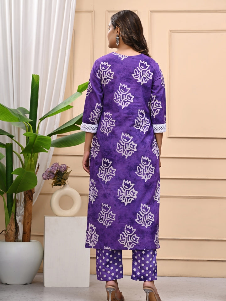 Purple Batik Printed Cotton Stitched Suit