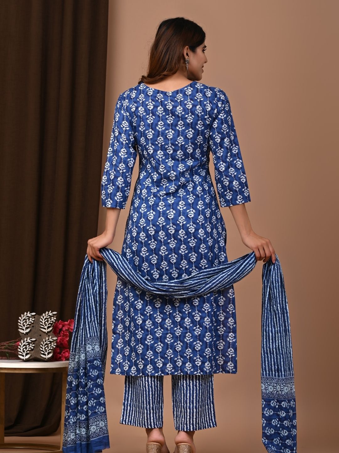 Blue Elegance Exclusive Handblock Printed Cotton Suit Set