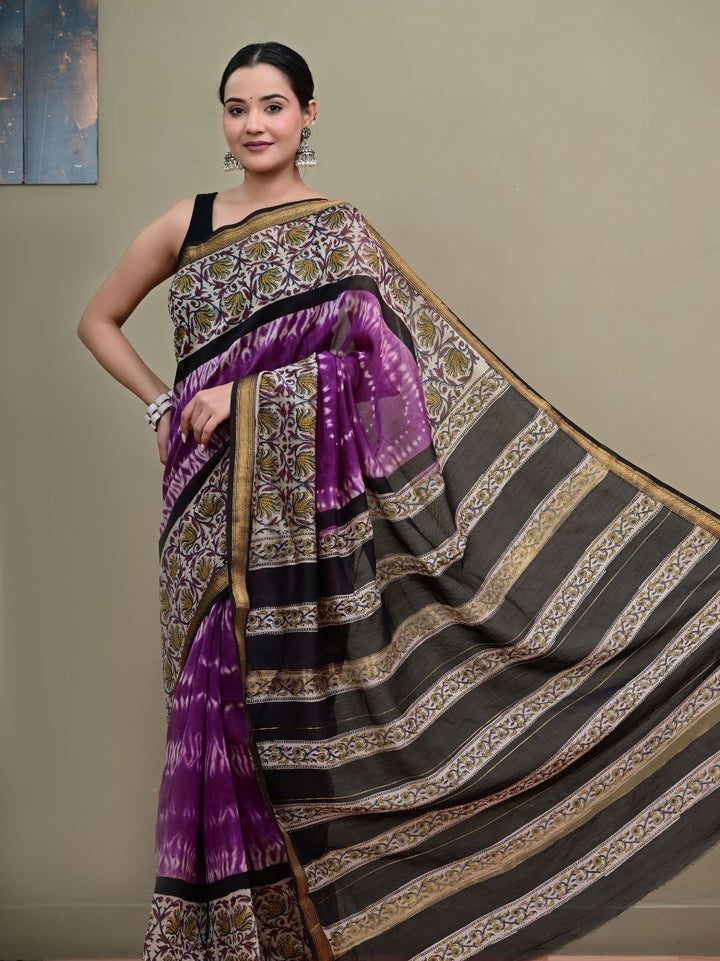 Exclusive Bagru Shibori HandBlock Pure Maheshwari Silk Saree