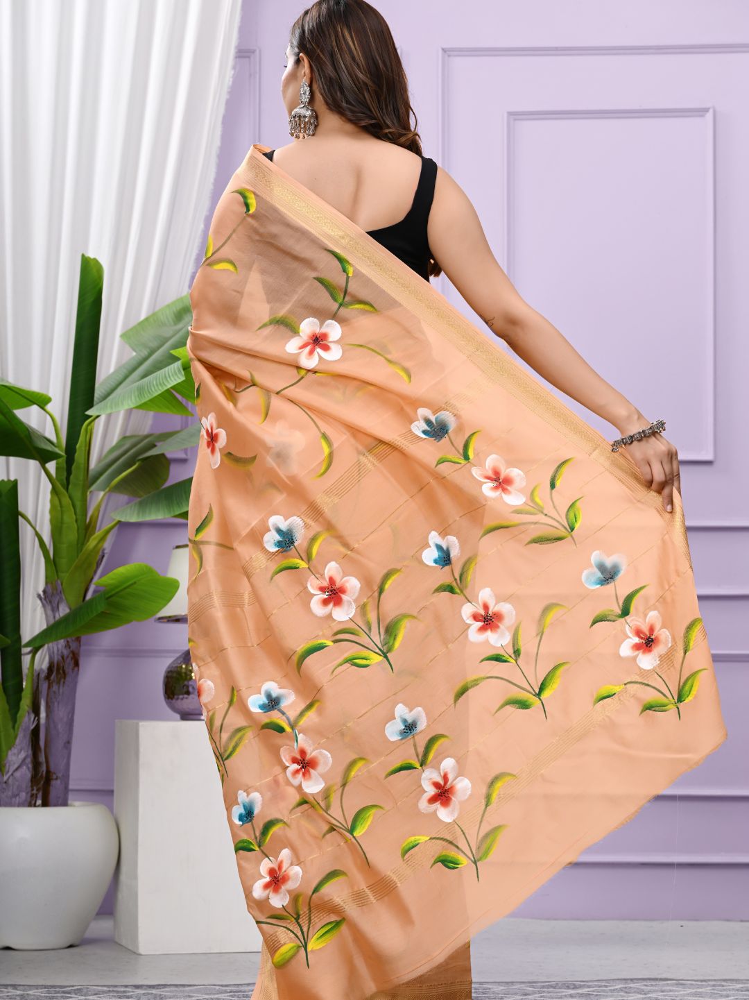Premium Brush Painted Maheshwari Silk Saree