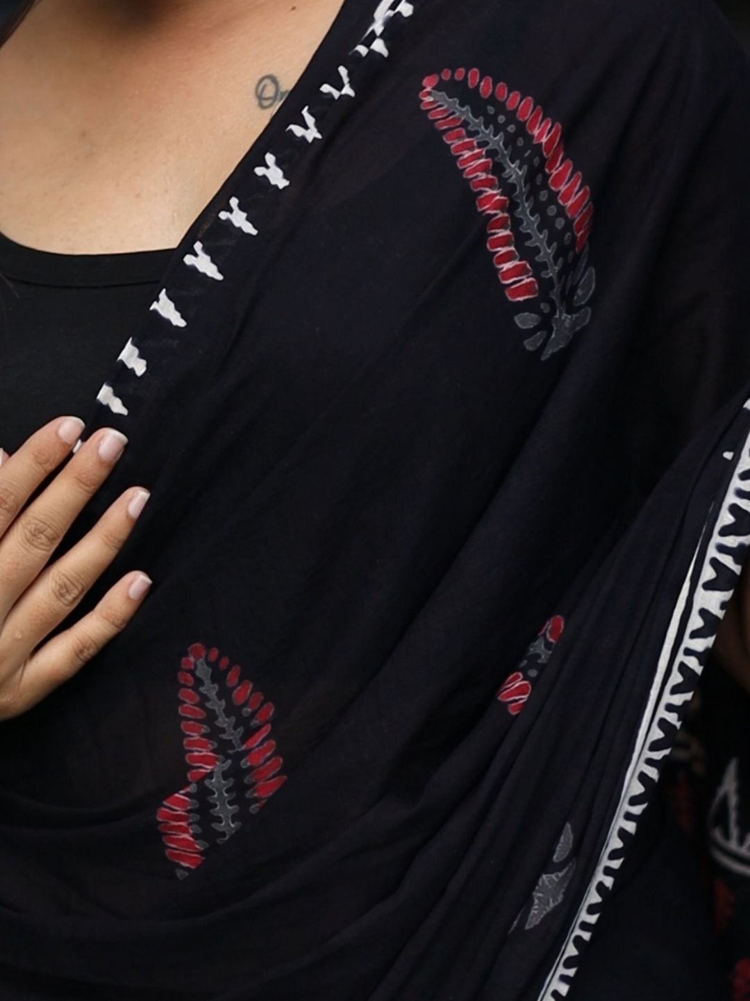 Black in White Premium HandBlock Pure Mul Cotton Saree