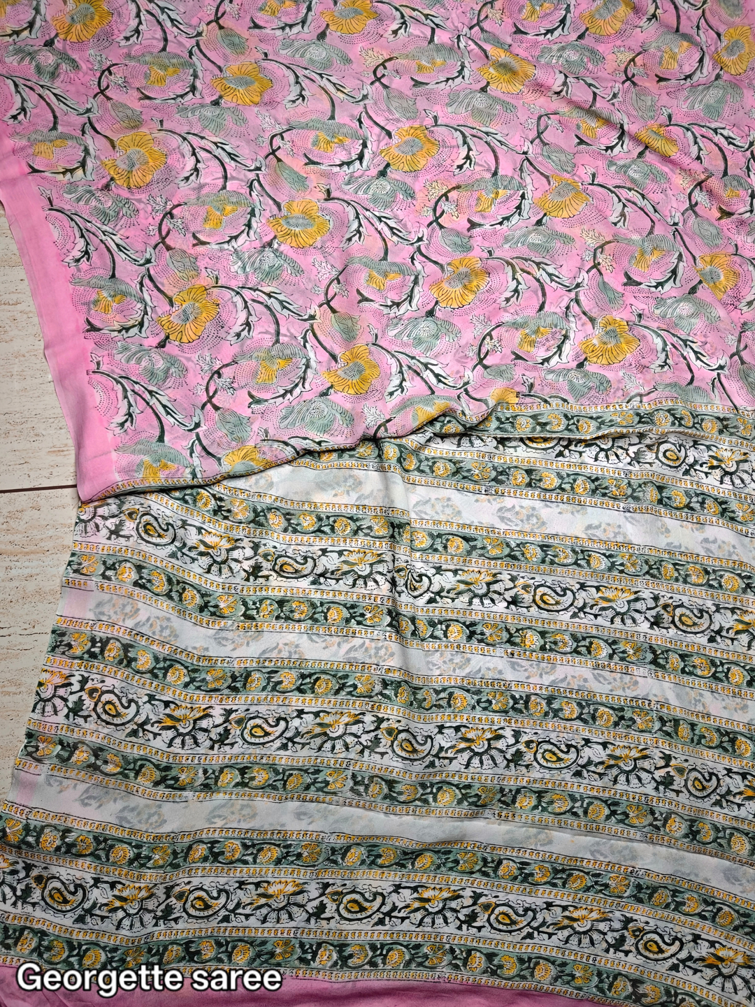 Timeless Pink Repid Jaal Print HandBlock Pure Super Georgette Saree