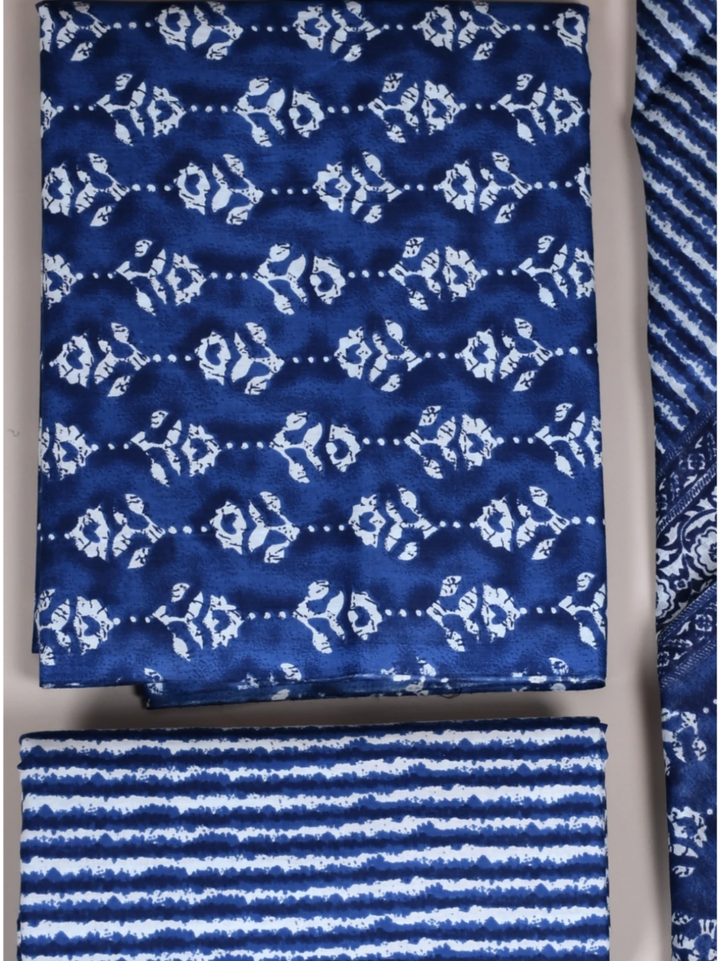 Handcrafted Blue Cotton Suit with Soft Mulmul Cotton Dupatta