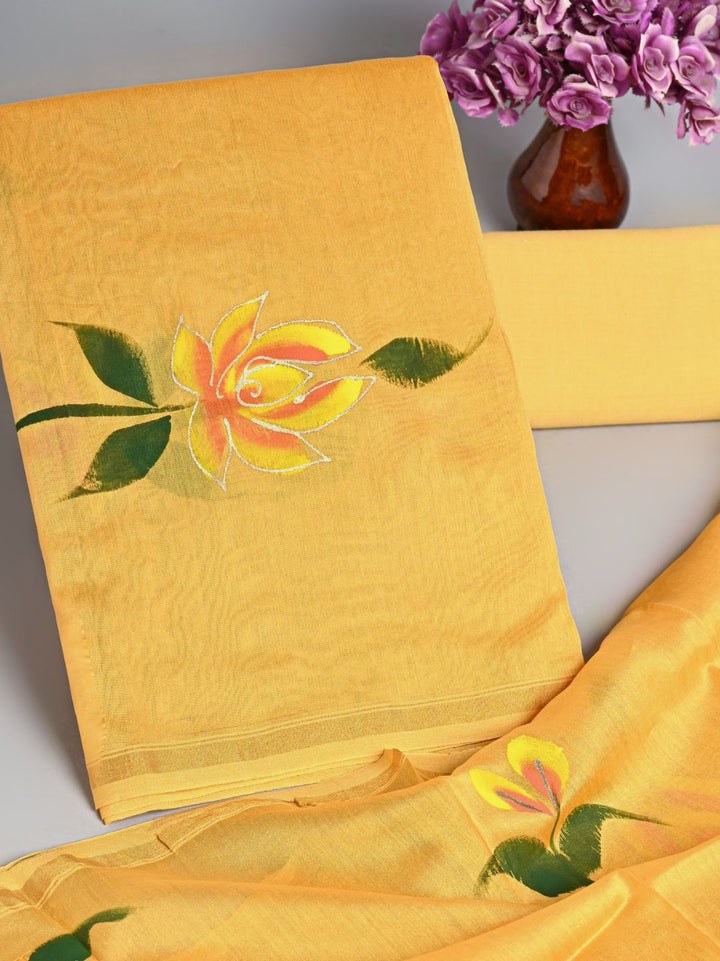 Yellow Brush Painted Chanderi Silk Suit