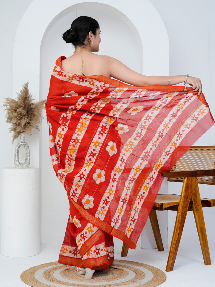 Beautiful Red Colour Maheshwari Silk Saree