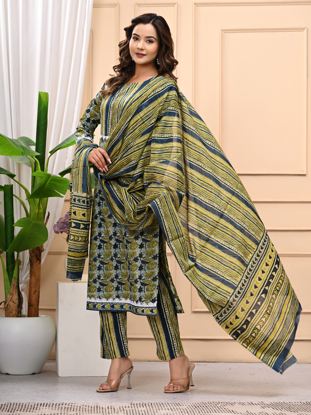 Vanaspati Ajrakh Print Cotton Stitched Suit with Mulmul Dupatta