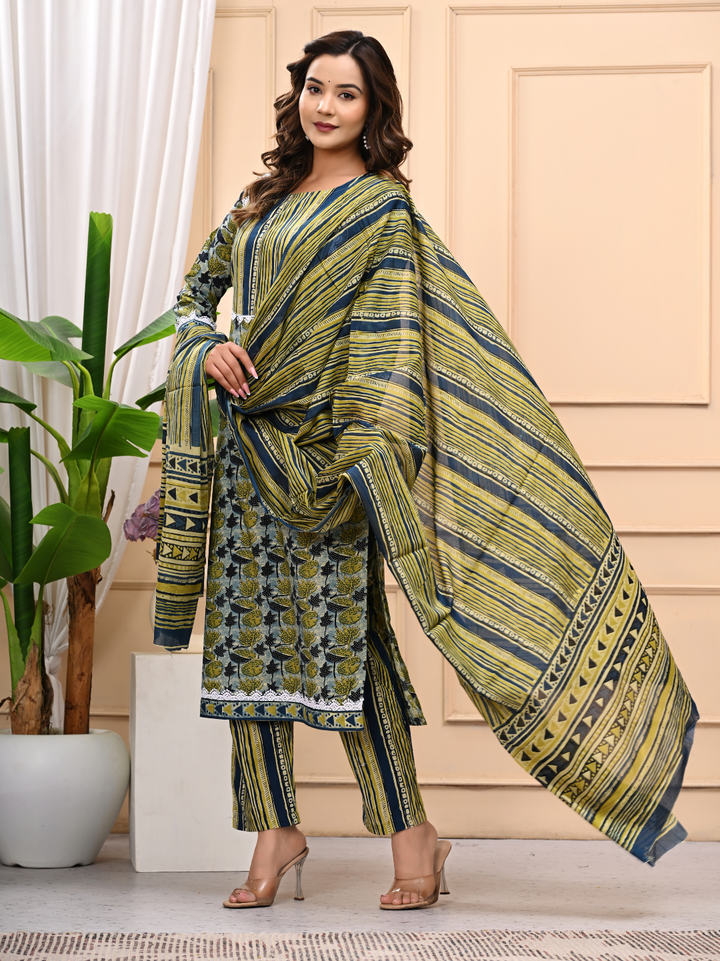 Vanaspati Ajrakh Print Cotton Stitched Suit with Mulmul Dupatta