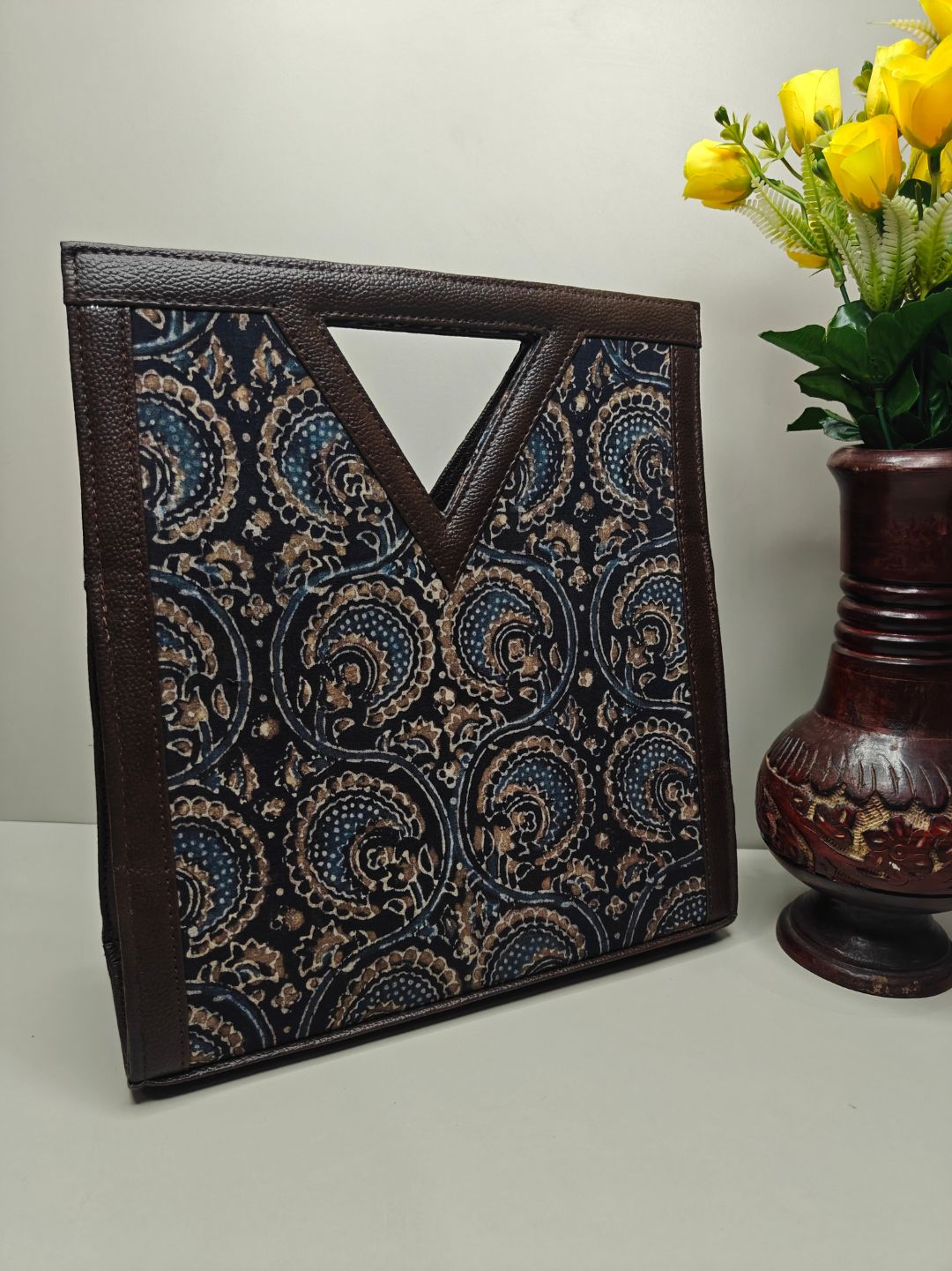 Gorgeous Ajrakh Print HandBlock Cotton Fabric Kit-Kat (V Cut) Hand Bag