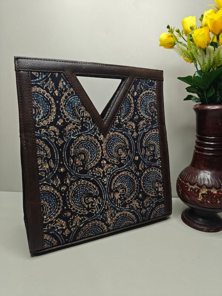 Gorgeous Ajrakh Print HandBlock Cotton Fabric Kit-Kat (V Cut) Hand Bag