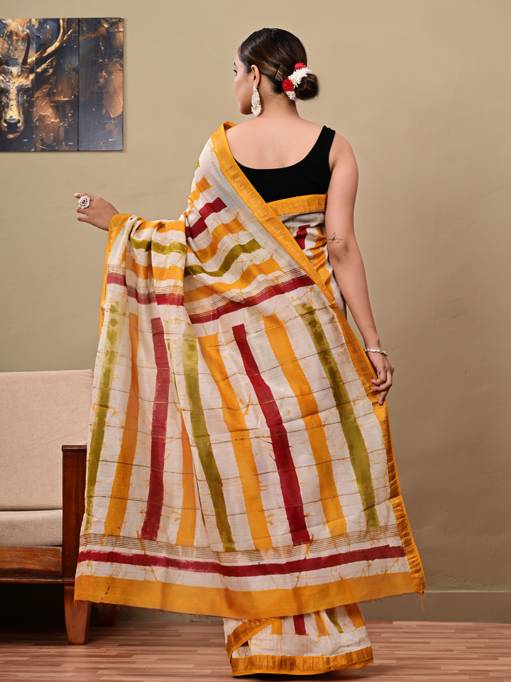 Yellow Batik Maheswari Silk Saree