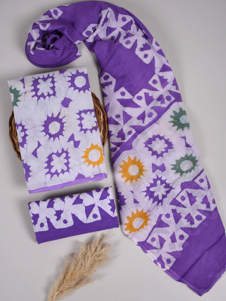 Light Purple Batik Cotton Suit with Soft Mulmul Dupatta
