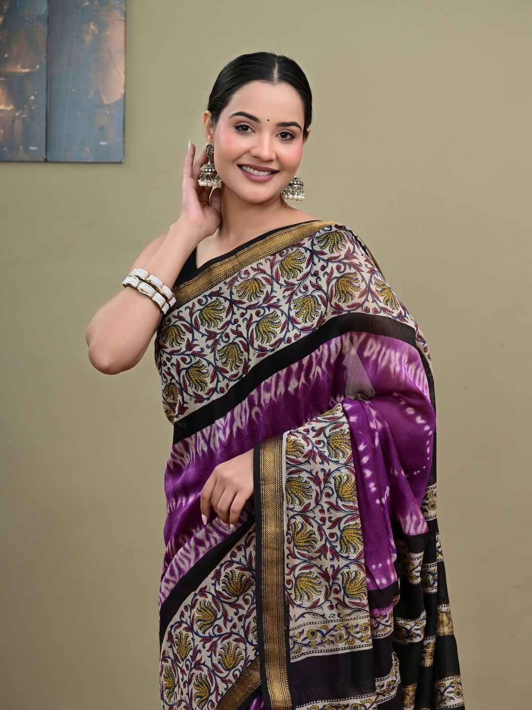 Exclusive Bagru Shibori HandBlock Pure Maheshwari Silk Saree