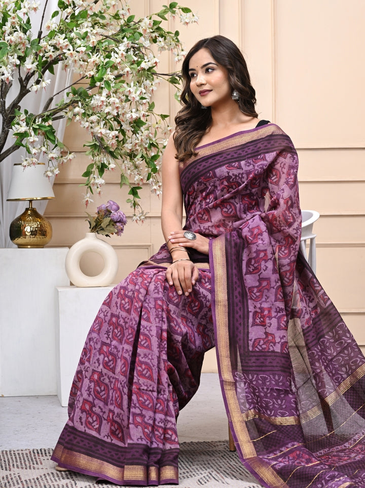 Graceful Vanaspati Ajrakh Maheshwari Silk Saree with Blouse