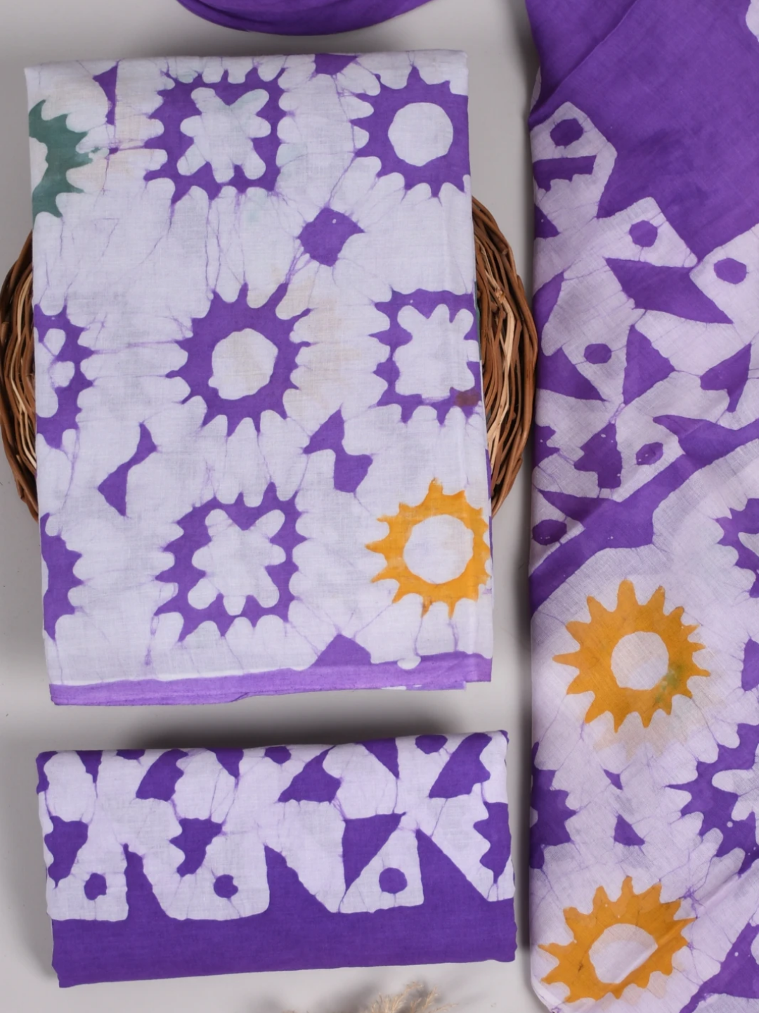 Light Purple Batik Cotton Suit with Soft Mulmul Dupatta