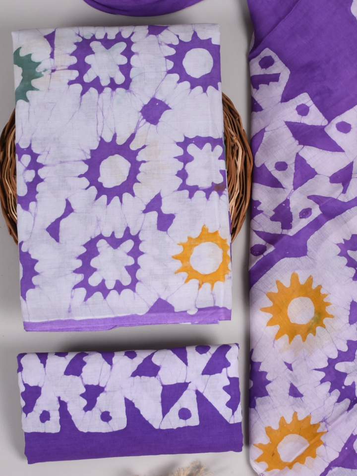 Light Purple Batik Cotton Suit with Soft Mulmul Dupatta