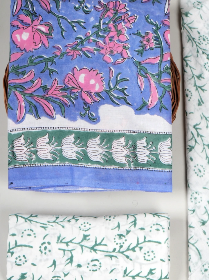 Natural Block Printed Cotton Suit with Mulmul Cotton Dupatta
