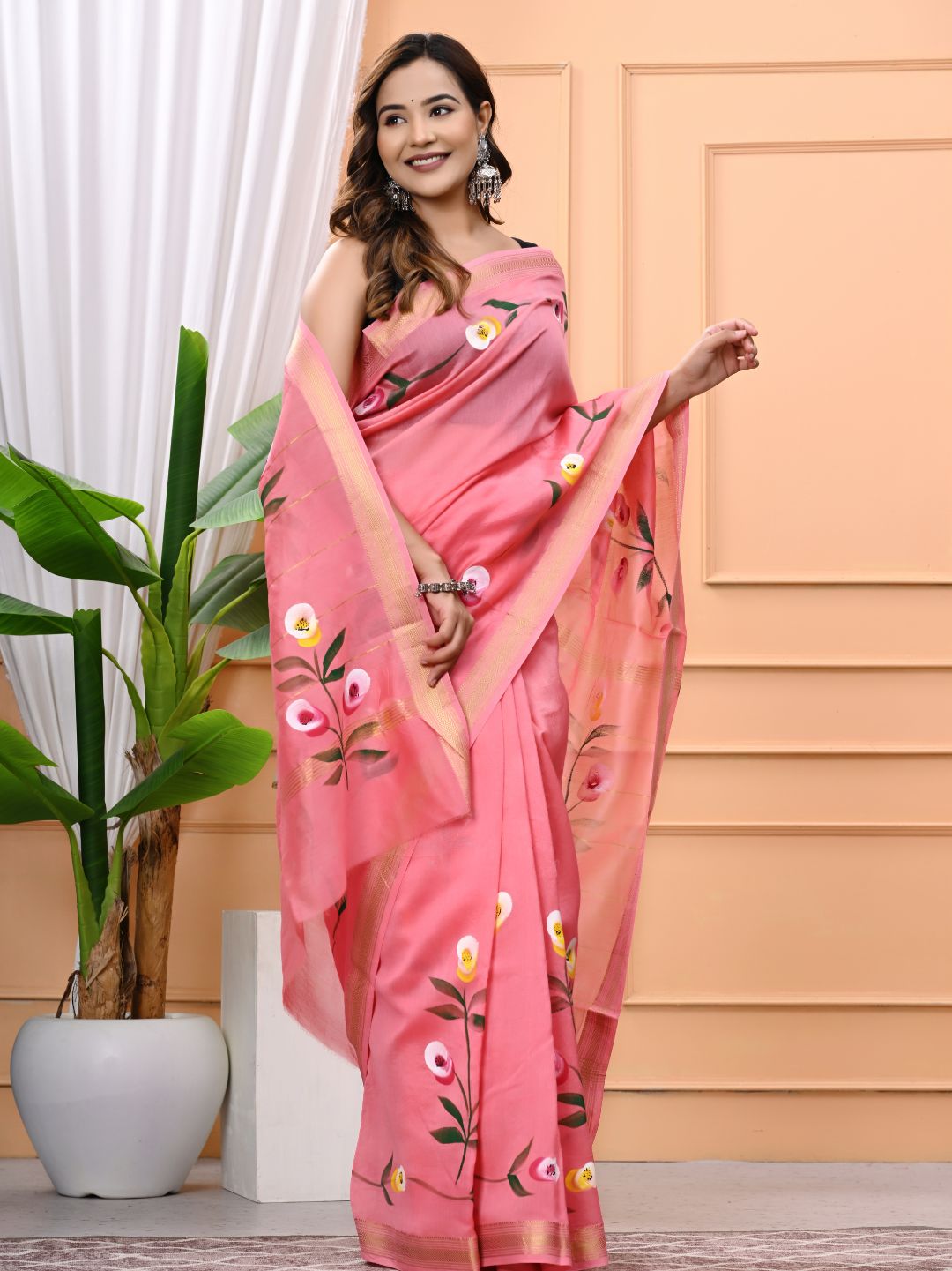 Supreme Maheshwari Silk Saree – Brush Painted