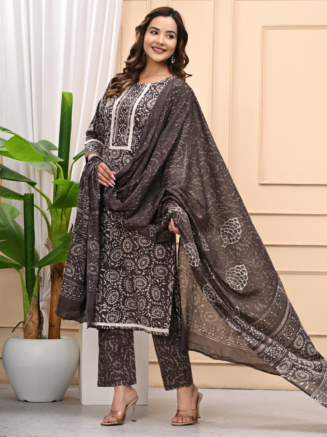 Natural Kashish Handblock Printed Cotton Stitched Suit