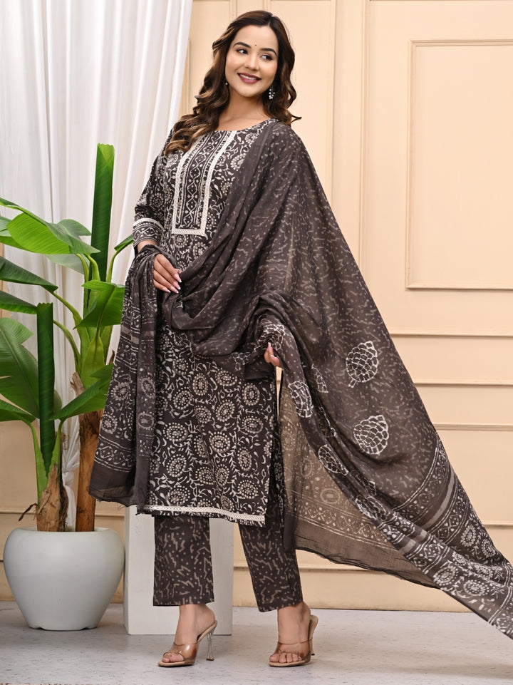 Natural Kashish Handblock Printed Cotton Stitched Suit