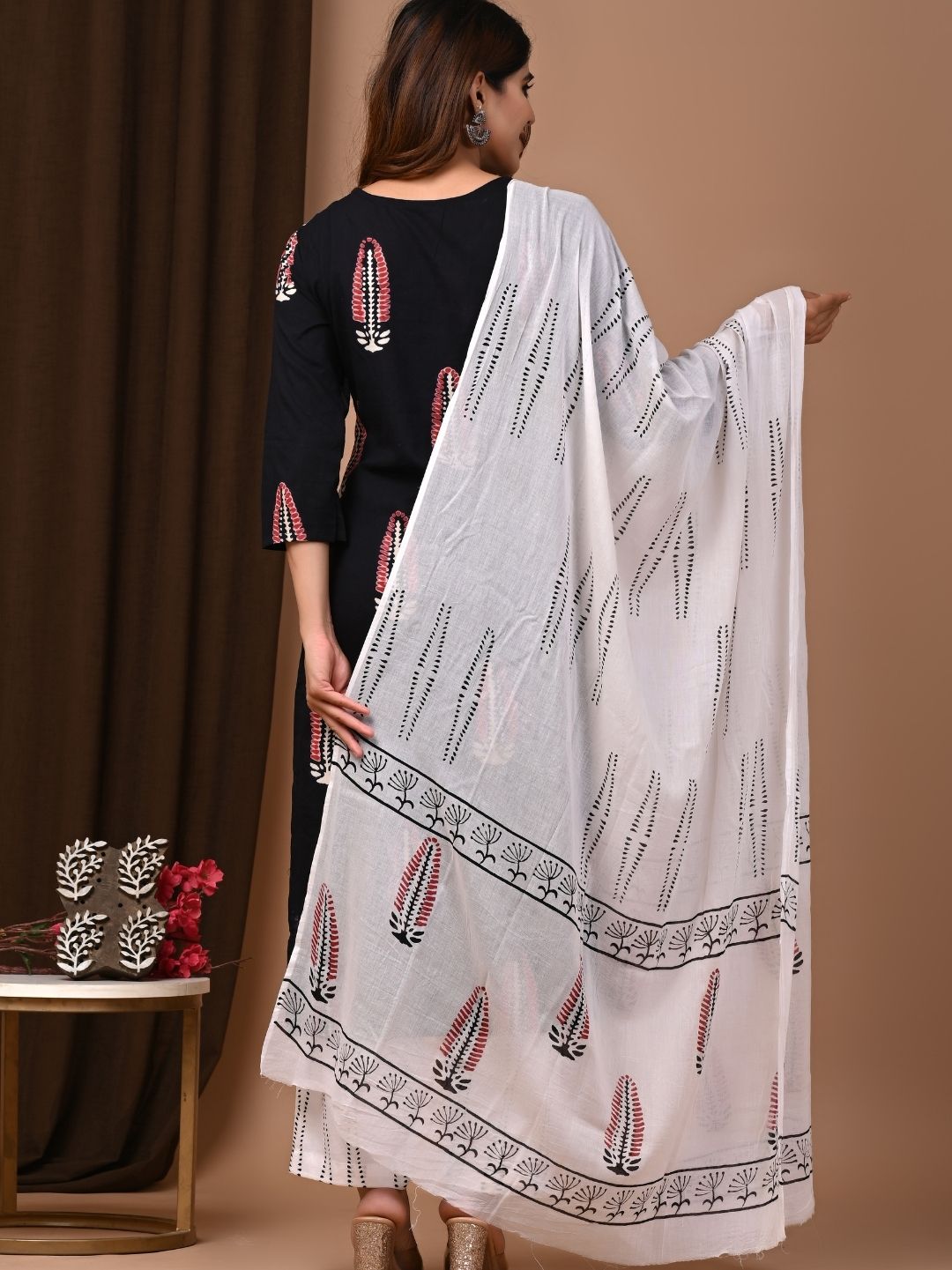 Black & White Handblock Printed Cotton Suit Set