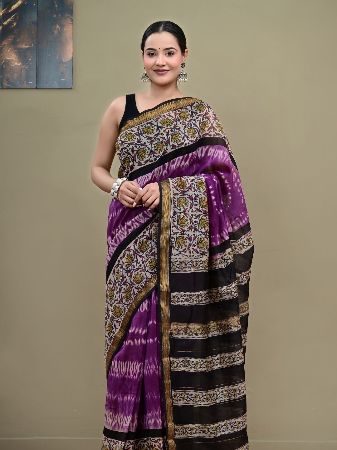 Exclusive Bagru Shibori HandBlock Pure Maheshwari Silk Saree