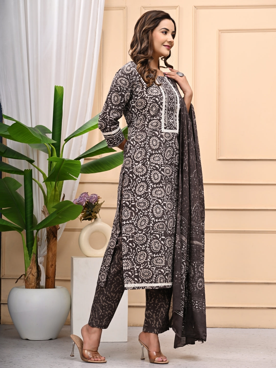 Natural Kashish Handblock Printed Cotton Stitched Suit