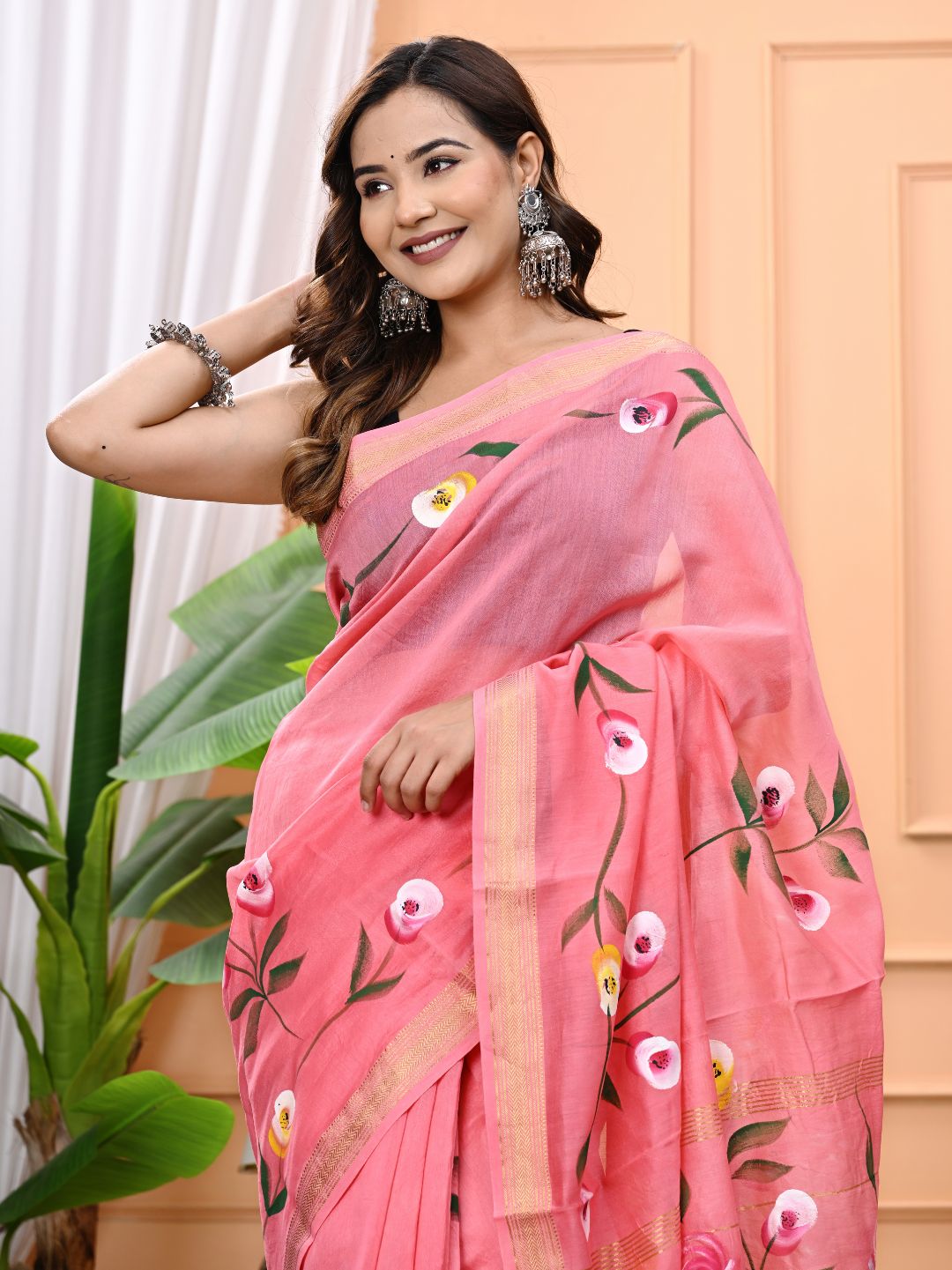 Supreme Maheshwari Silk Saree – Brush Painted