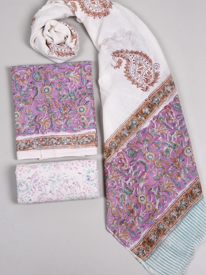 Pastel Color Cotton Suit with Soft Mulmul Cotton Dupatta
