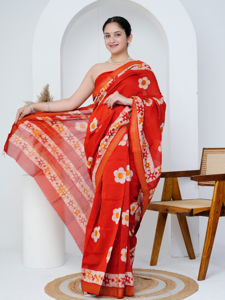 Beautiful Red Colour Maheshwari Silk Saree
