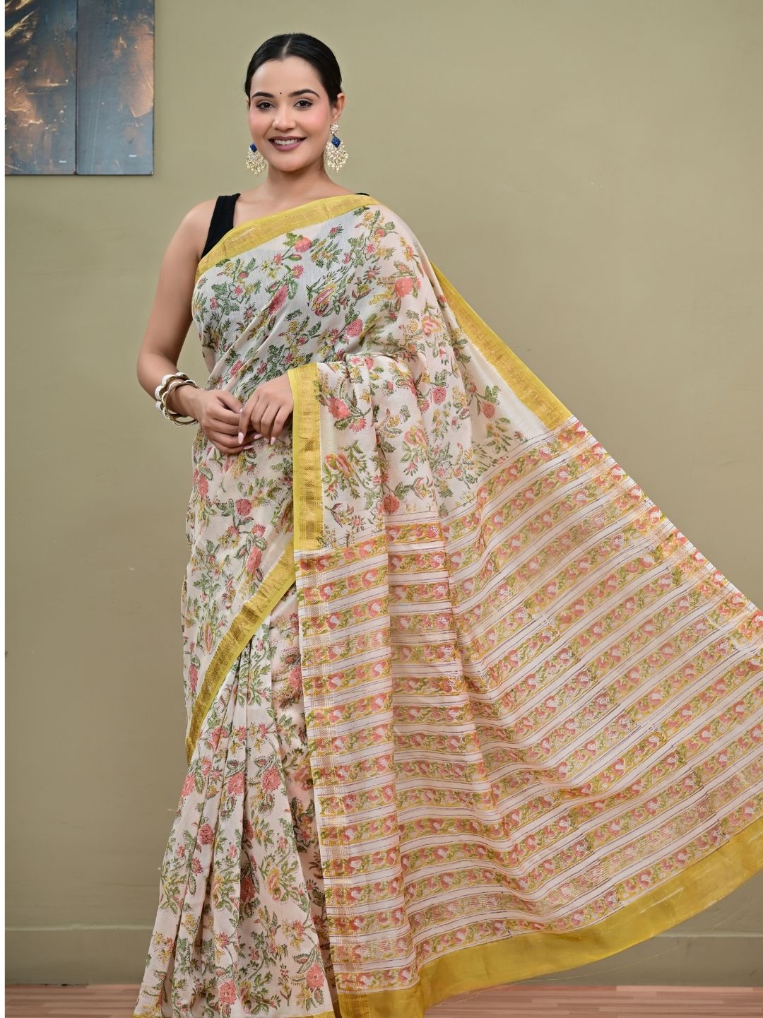 Artisanal Repid Jaal HandBlock Pure Maheshwari Silk Saree