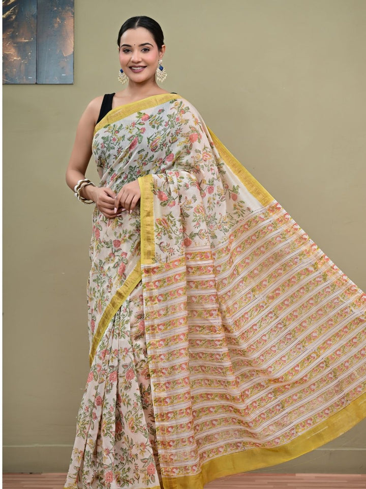 Artisanal Repid Jaal HandBlock Pure Maheshwari Silk Saree