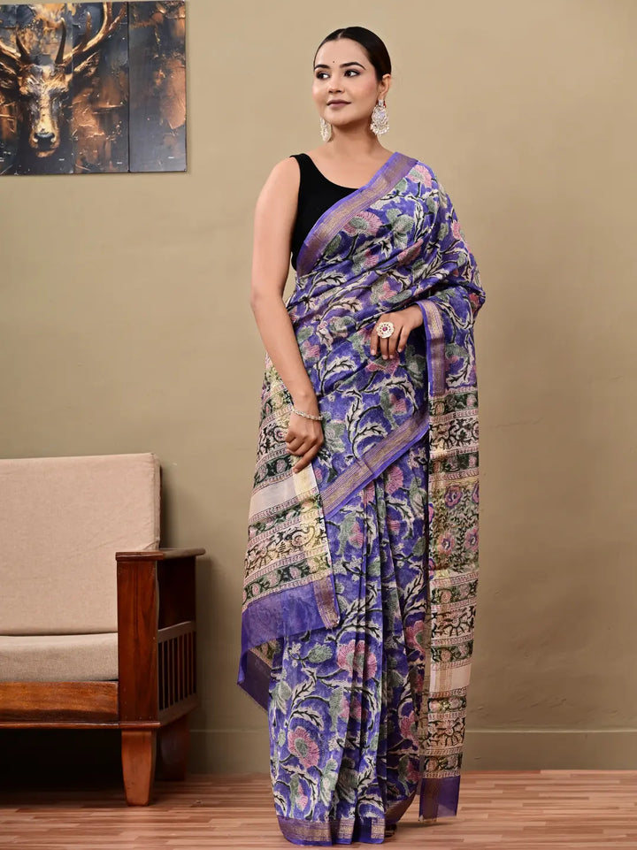 Bagru Rapid Block Printed Maheshwari Silk Saree