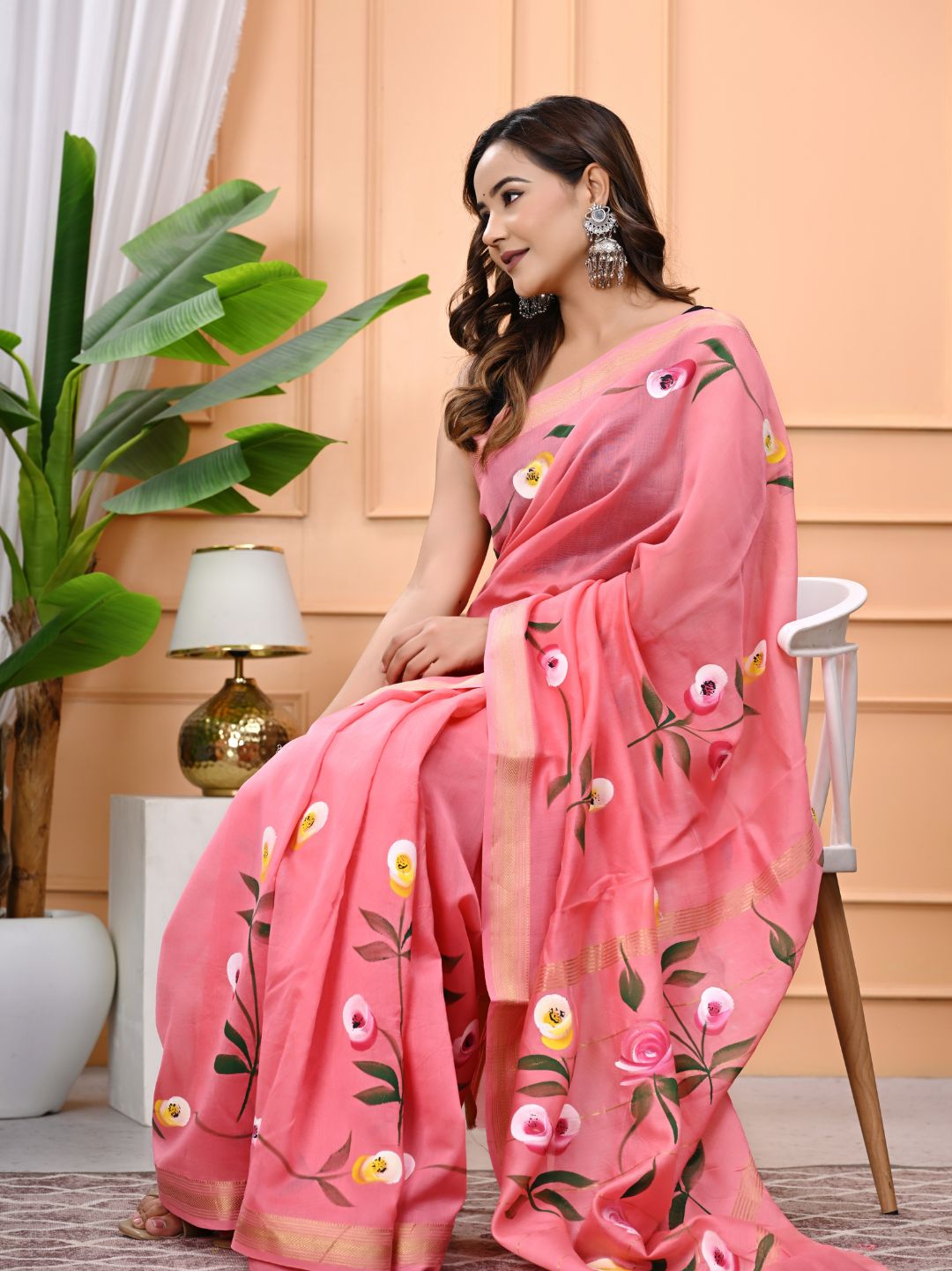 Supreme Maheshwari Silk Saree – Brush Painted