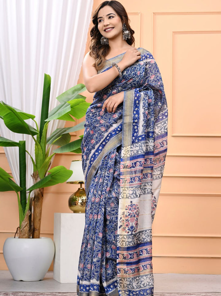 Exclusive Rapid Hand Block Printed Maheshwari Silk Saree