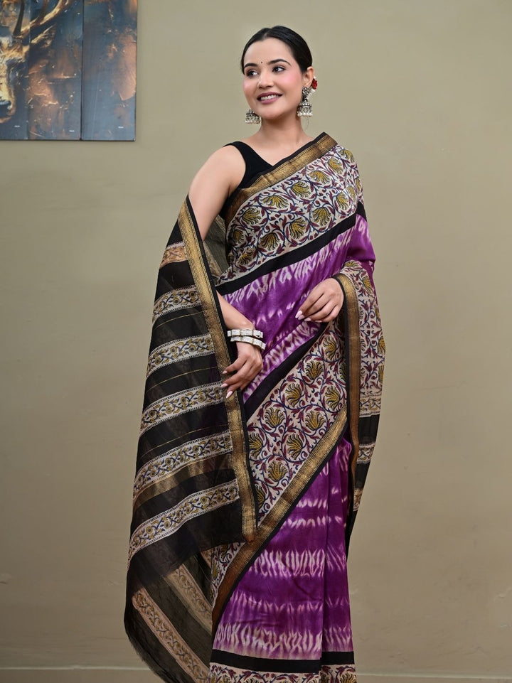 Exclusive Bagru Shibori HandBlock Pure Maheshwari Silk Saree