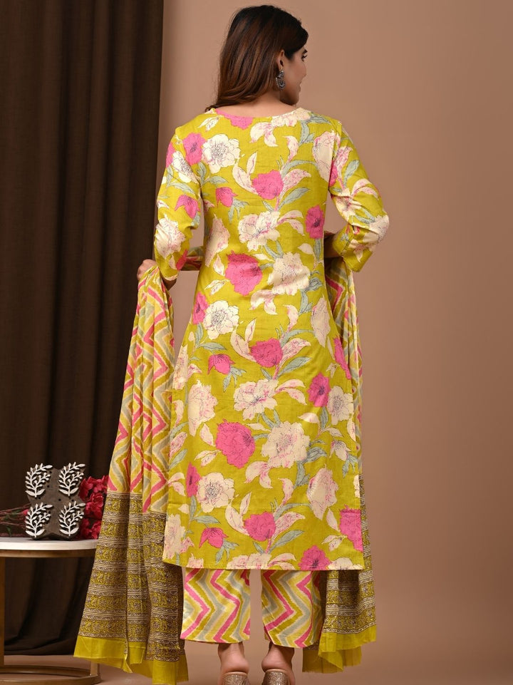 Blooming Grace Floral Design Cotton Stitched Suit Set