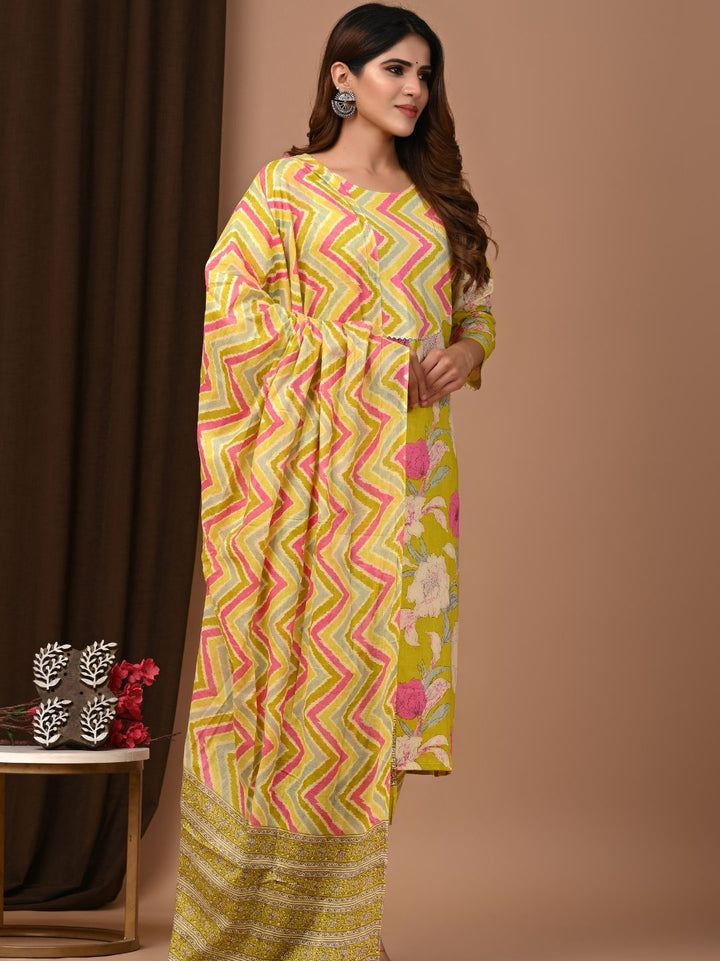 Blooming Grace Floral Design Cotton Stitched Suit Set