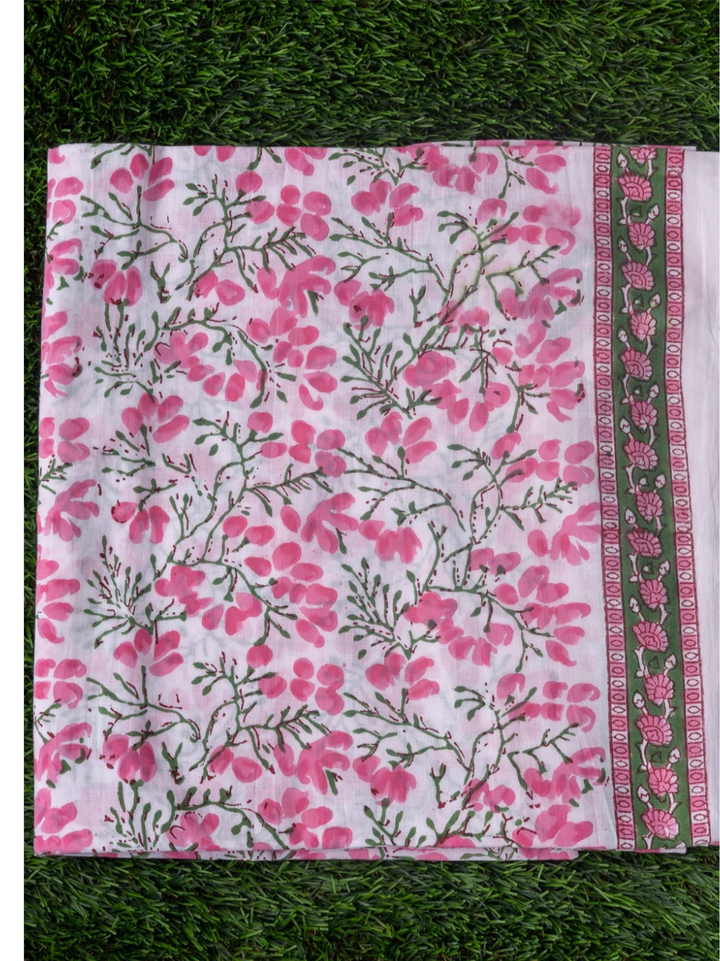 Pink Hand Block Printed Cotton Suit with Soft Mulmul Cotton Dupatta