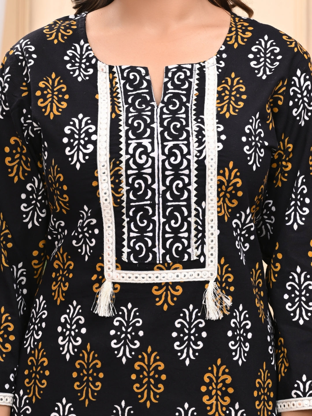 Black in White Handblock Printed Cotton Stitched Suit
