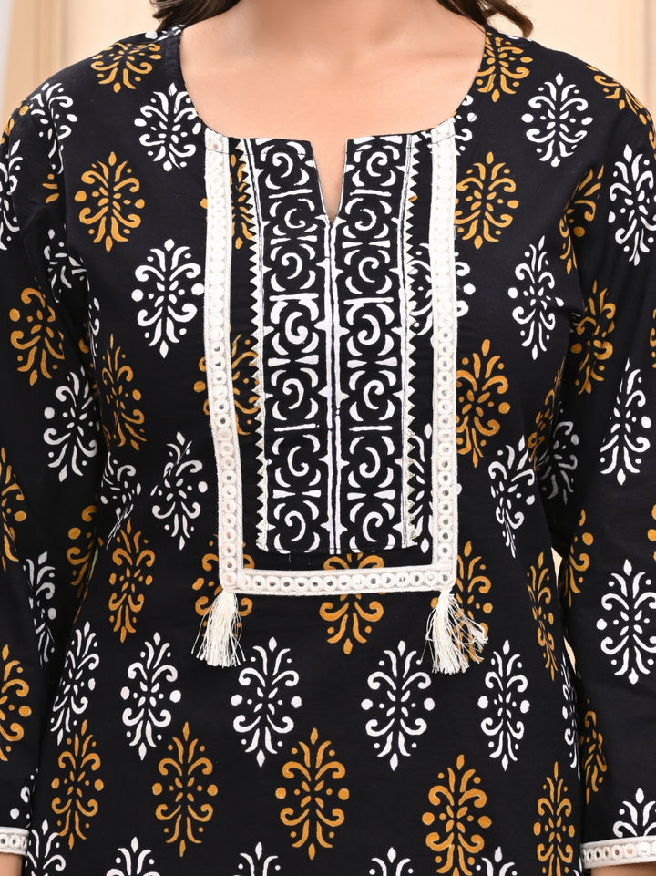 Black in White Handblock Printed Cotton Stitched Suit