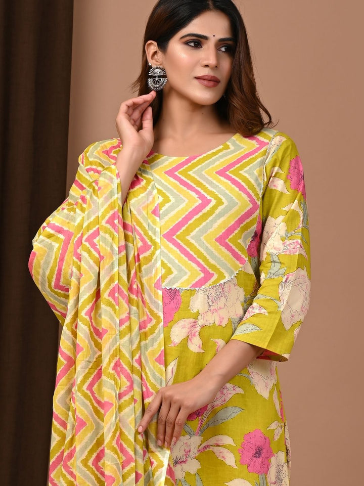 Blooming Grace Floral Design Cotton Stitched Suit Set