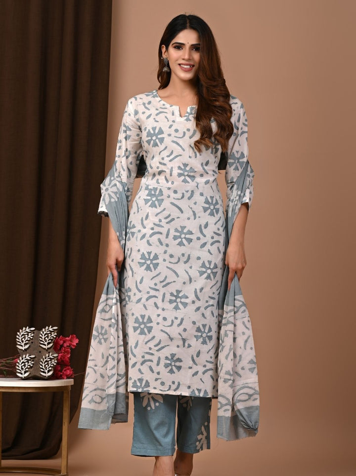 Soft Serenity Pastel Batik Cotton Stitched Suit Set