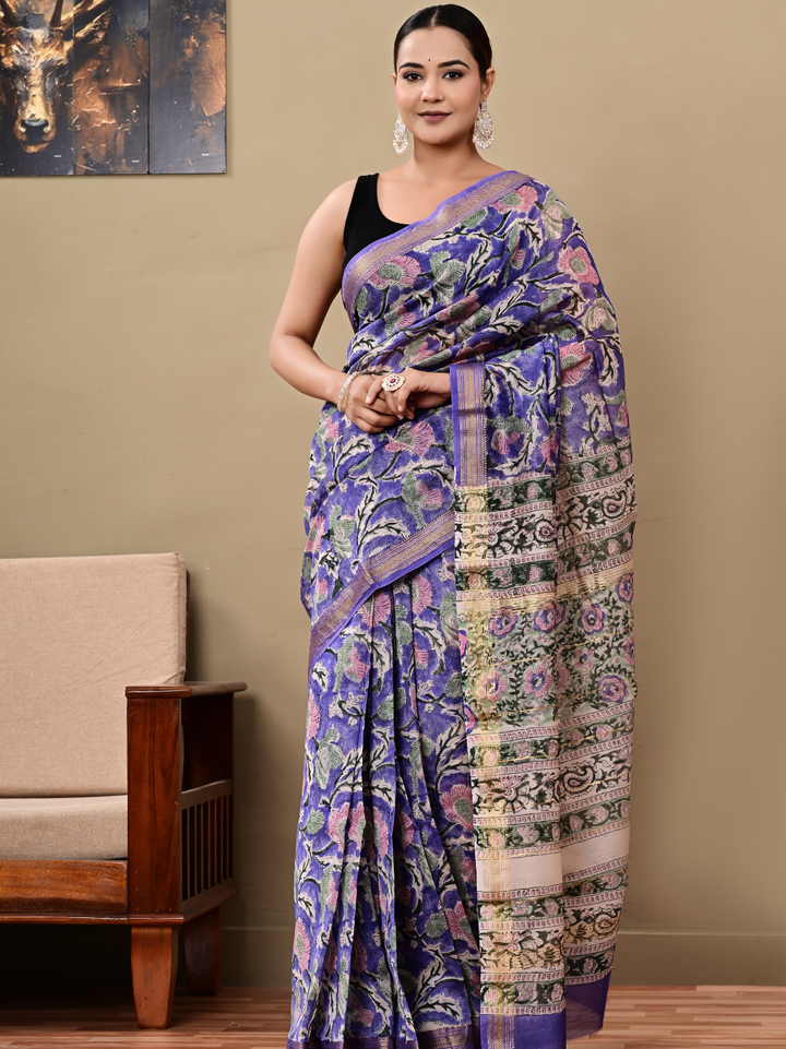 Bagru Rapid Block Printed Maheshwari Silk Saree