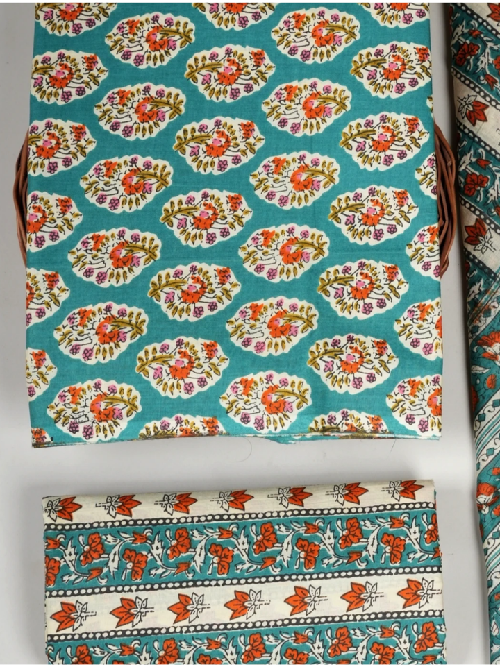 Bagru Hand Block Printed Cotton Suit Set with Mul Cotton Dupatta