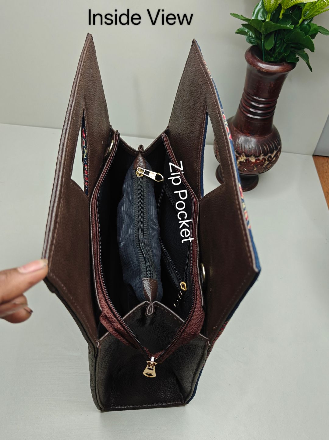 Ajrakh Butta Cotton Fabric Kit-Kat (V Cut) Hand Bag