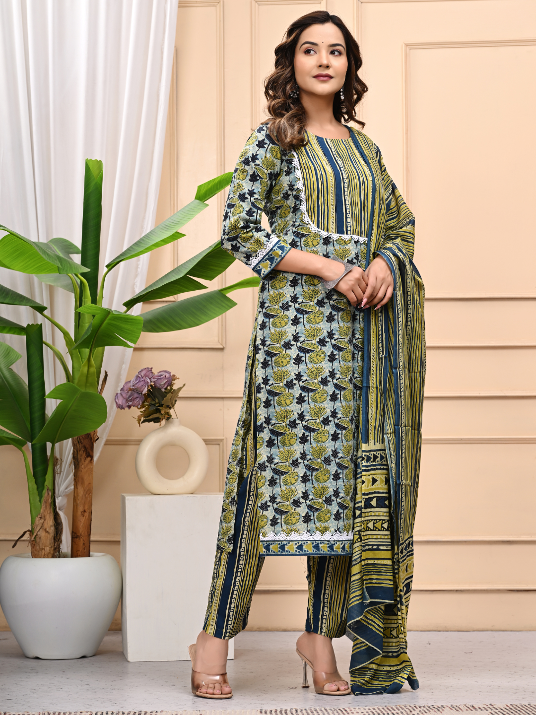 Vanaspati Ajrakh Print Cotton Stitched Suit with Mulmul Dupatta