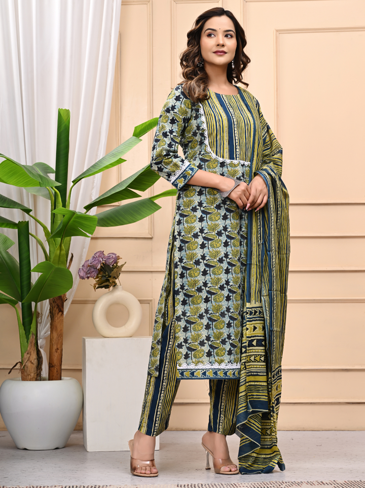 Vanaspati Ajrakh Print Cotton Stitched Suit with Mulmul Dupatta