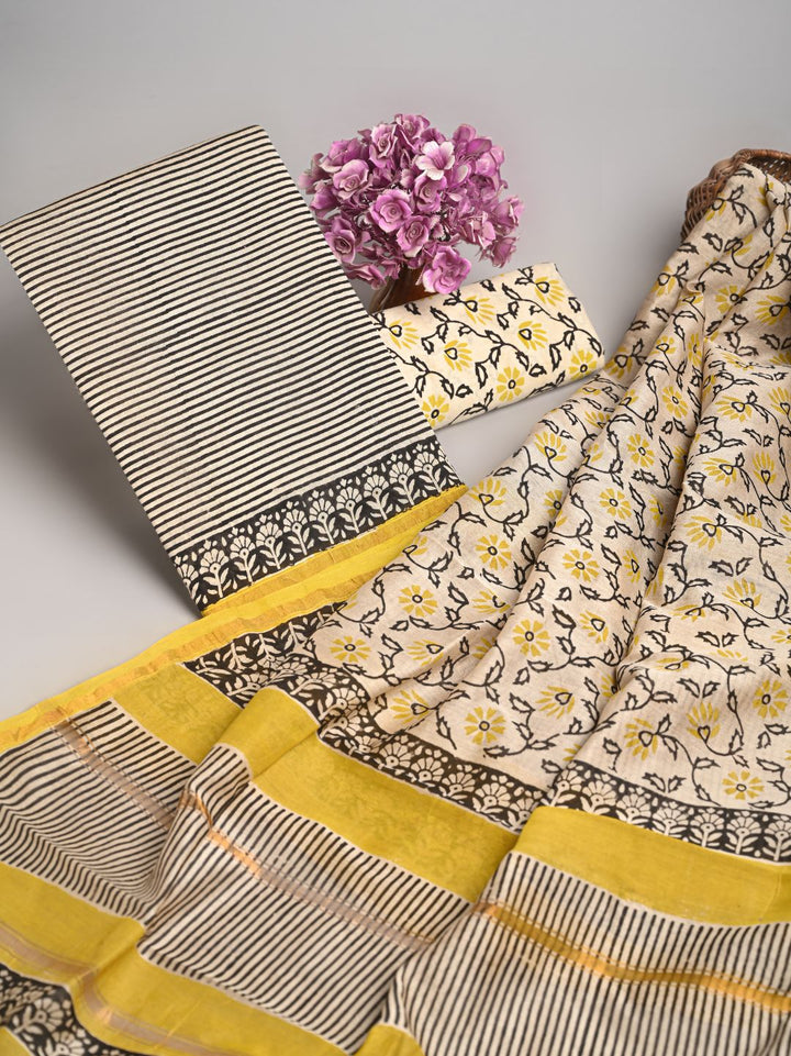 Sili Pattern Bagru Block Printed Chanderi Silk Suit
